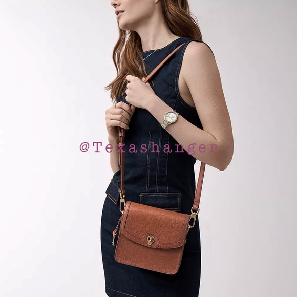 NWT Fossil Ainsley Small Flap Crossbody Medium Brown - Picture 1 of 12